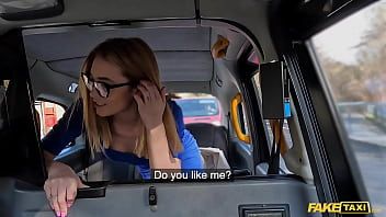 Play Fake Taxi Teen wearing thick rimmed glasses fucks a taxi driver who has a huge cock with girth